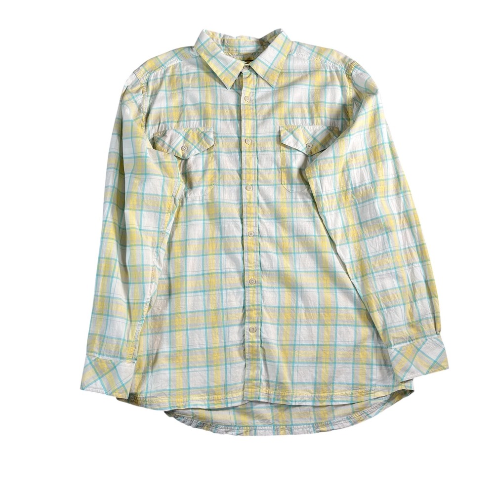 Mountain Khakis Women's Plaid Yellow/White/Blue Button Down Long Sleeve Size L